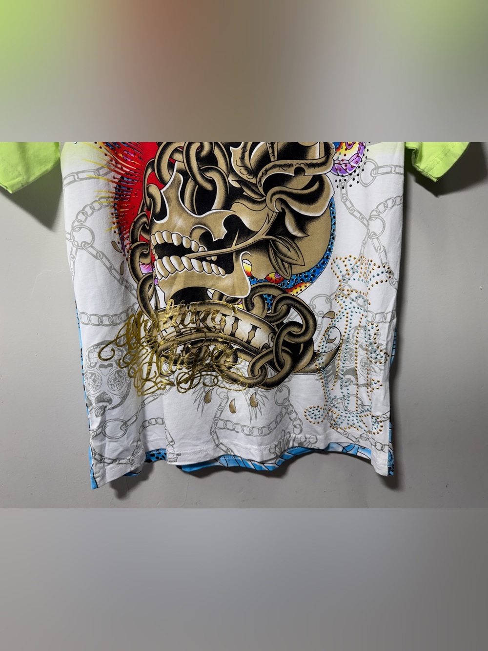 Christian Audigier Y2K Rhinestone Skull Snake Graphic Tee Women’s Large NWT - Picture 4 of 12